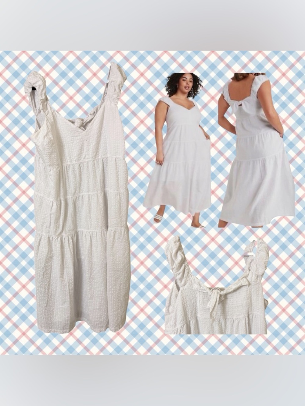 Old Navy XXL  Maxi Tiered Dress Seersucker White Smocked Back (Pockets)
